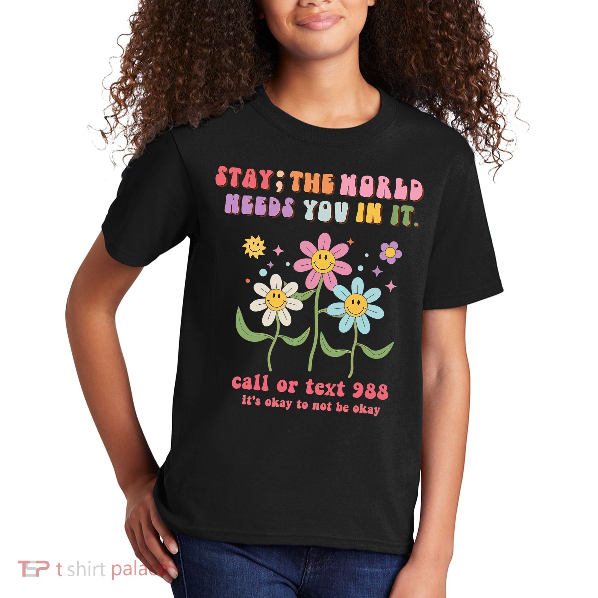 988 Suicide Prevention Retro Groovy Stay The World Needs You Kids T-Shirt
