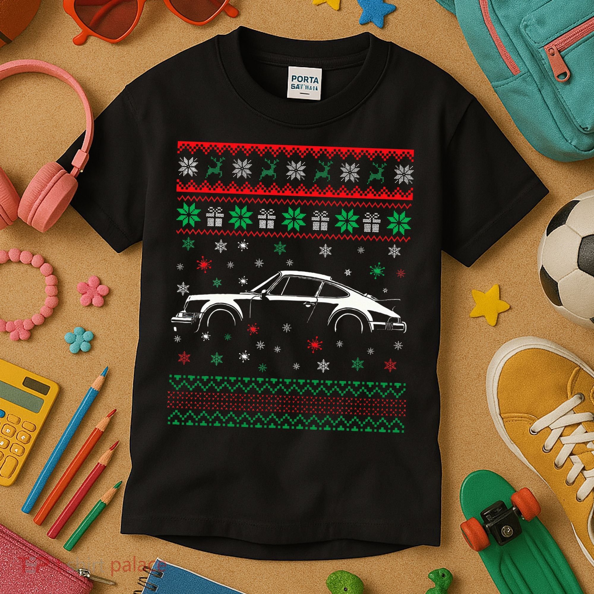 911 Silhouette Ugly Christmas Sweater Car Lover Gifts Kids T-Shirt