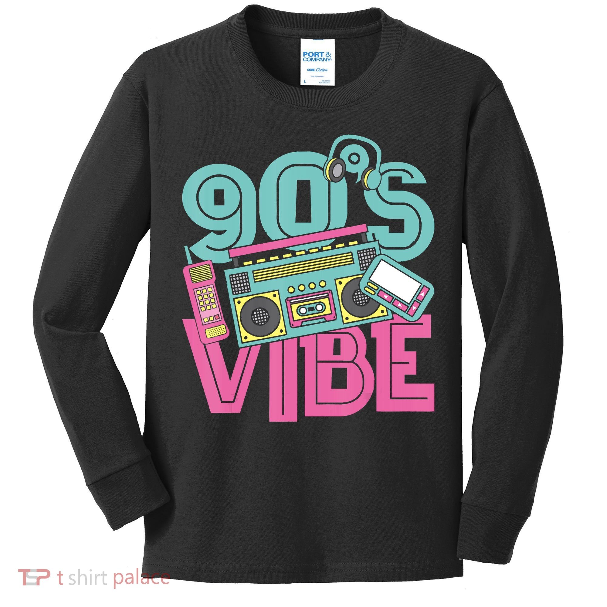 90s Vibe 1990 Music Costume Party Retro Kids Long Sleeve Shirt