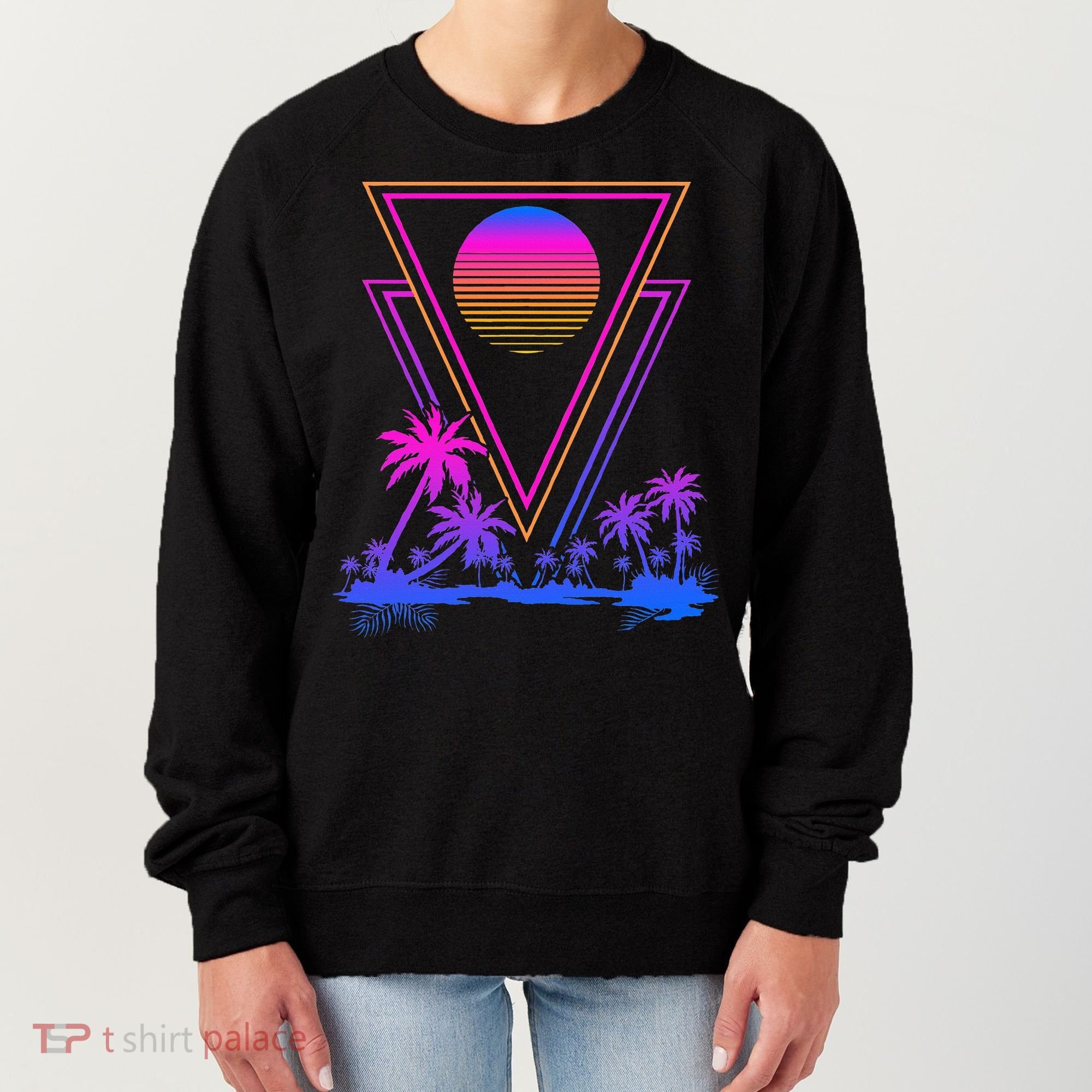 90s Vaporwave Aesthetic Palm Trees Women's Sweatshirt