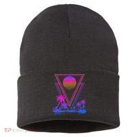 90s Vaporwave Aesthetic Palm Trees Sustainable Knit Beanie thumb 0