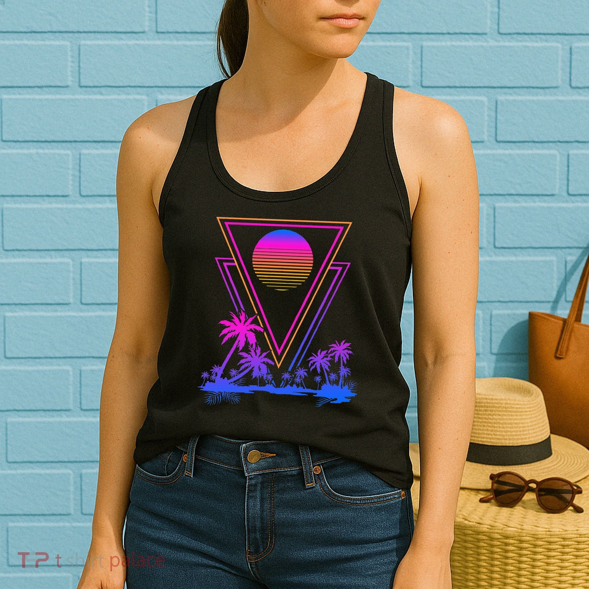 90s Vaporwave Aesthetic Palm Trees Women's Tank Top