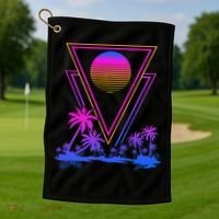 90s Vaporwave Aesthetic Palm Trees Golf Towel thumb 1