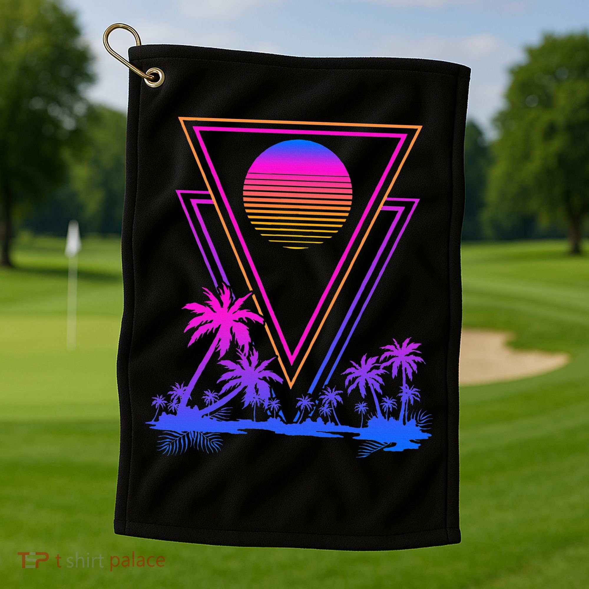 90s Vaporwave Aesthetic Palm Trees Golf Towel