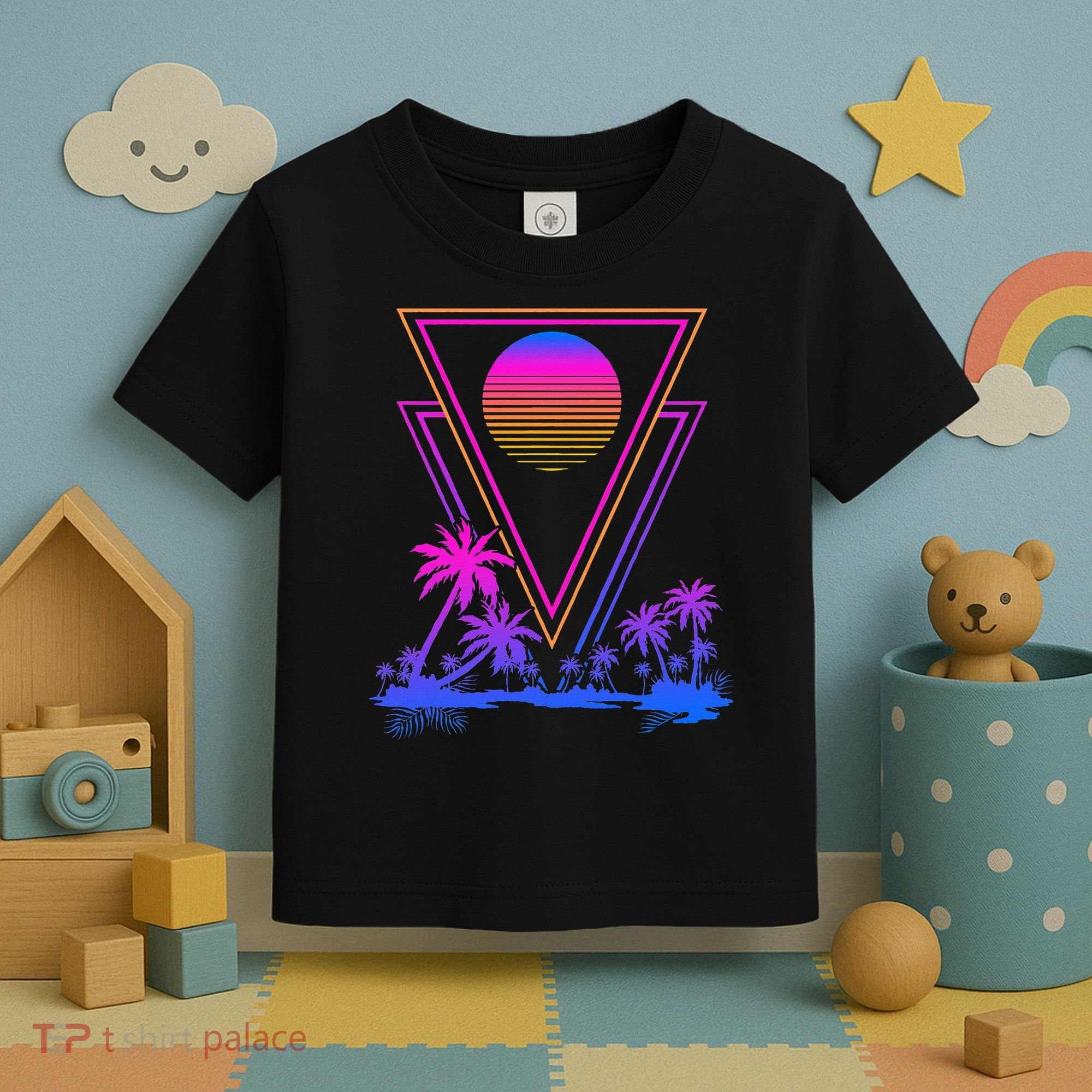 90s Vaporwave Aesthetic Palm Trees Toddler T-Shirt