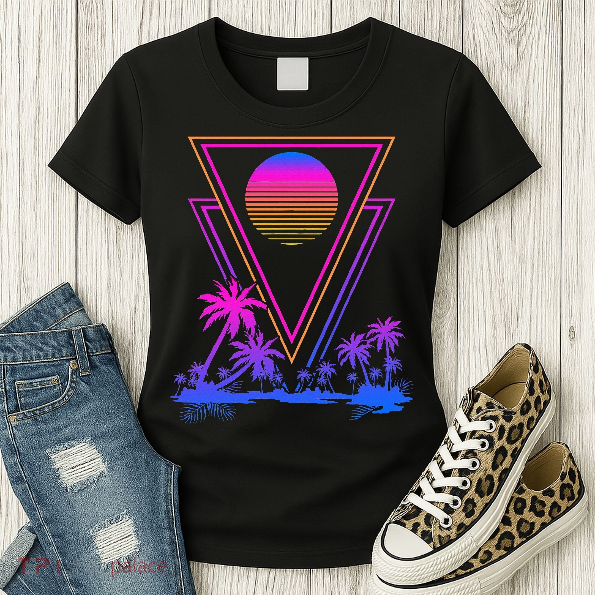 90s Vaporwave Aesthetic Palm Trees Women's T-Shirt