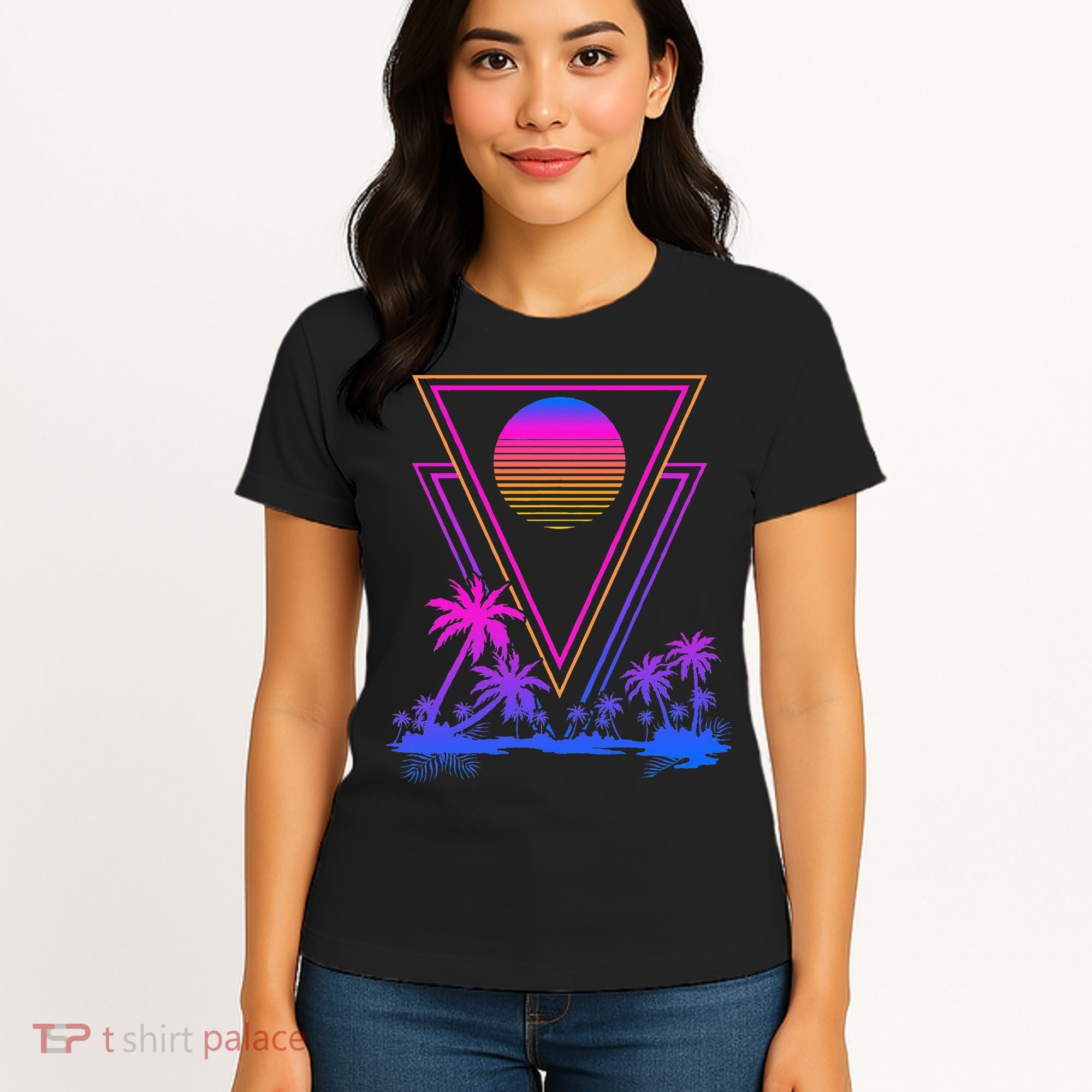 90s Vaporwave Aesthetic Palm Trees Women's T-Shirt