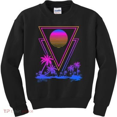 90s Vaporwave Aesthetic Palm Trees Kids Sweatshirt