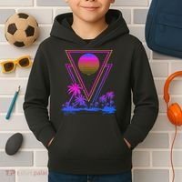 90s Vaporwave Aesthetic Palm Trees Kids Hoodie thumb 2