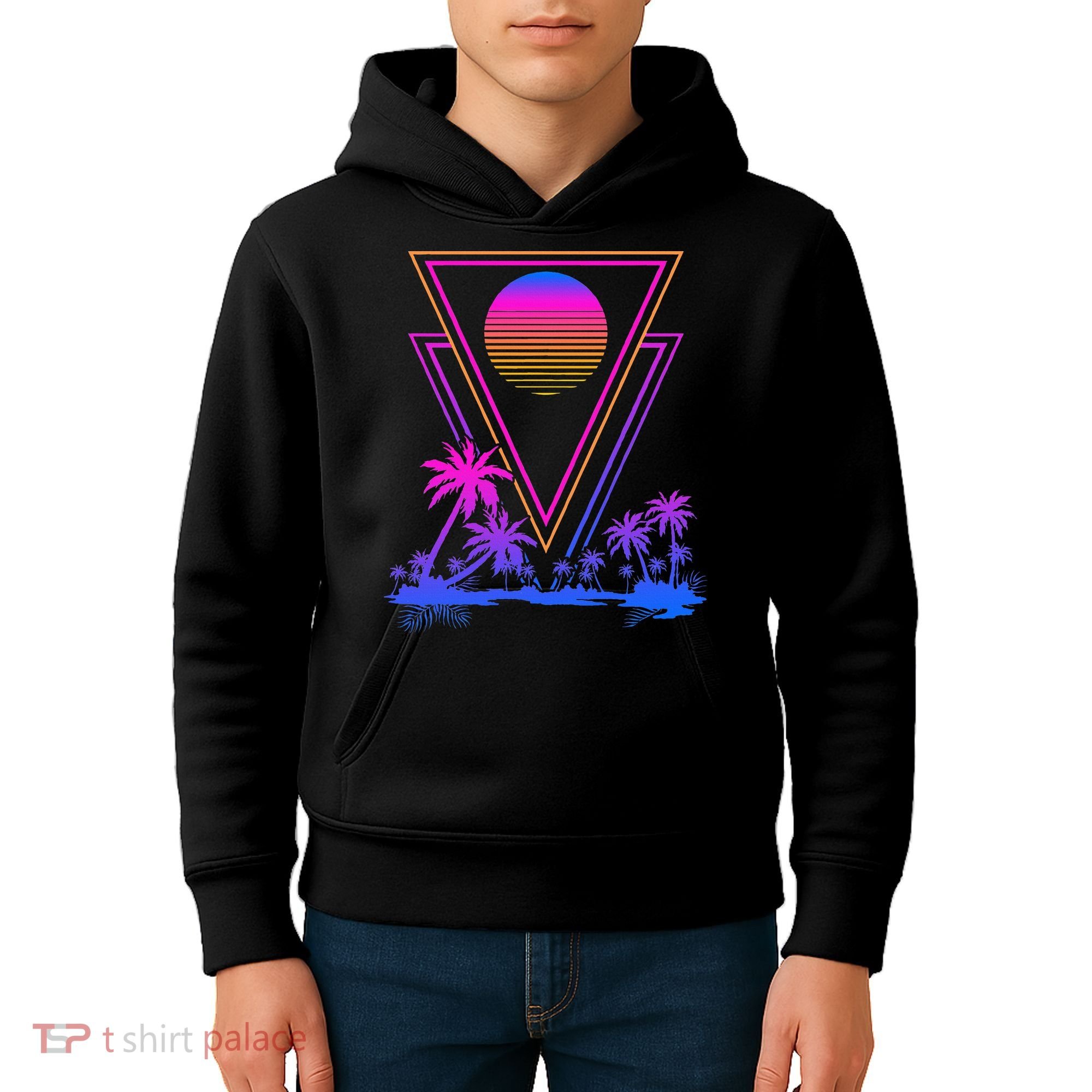 90s Vaporwave Aesthetic Palm Trees Kids Hoodie