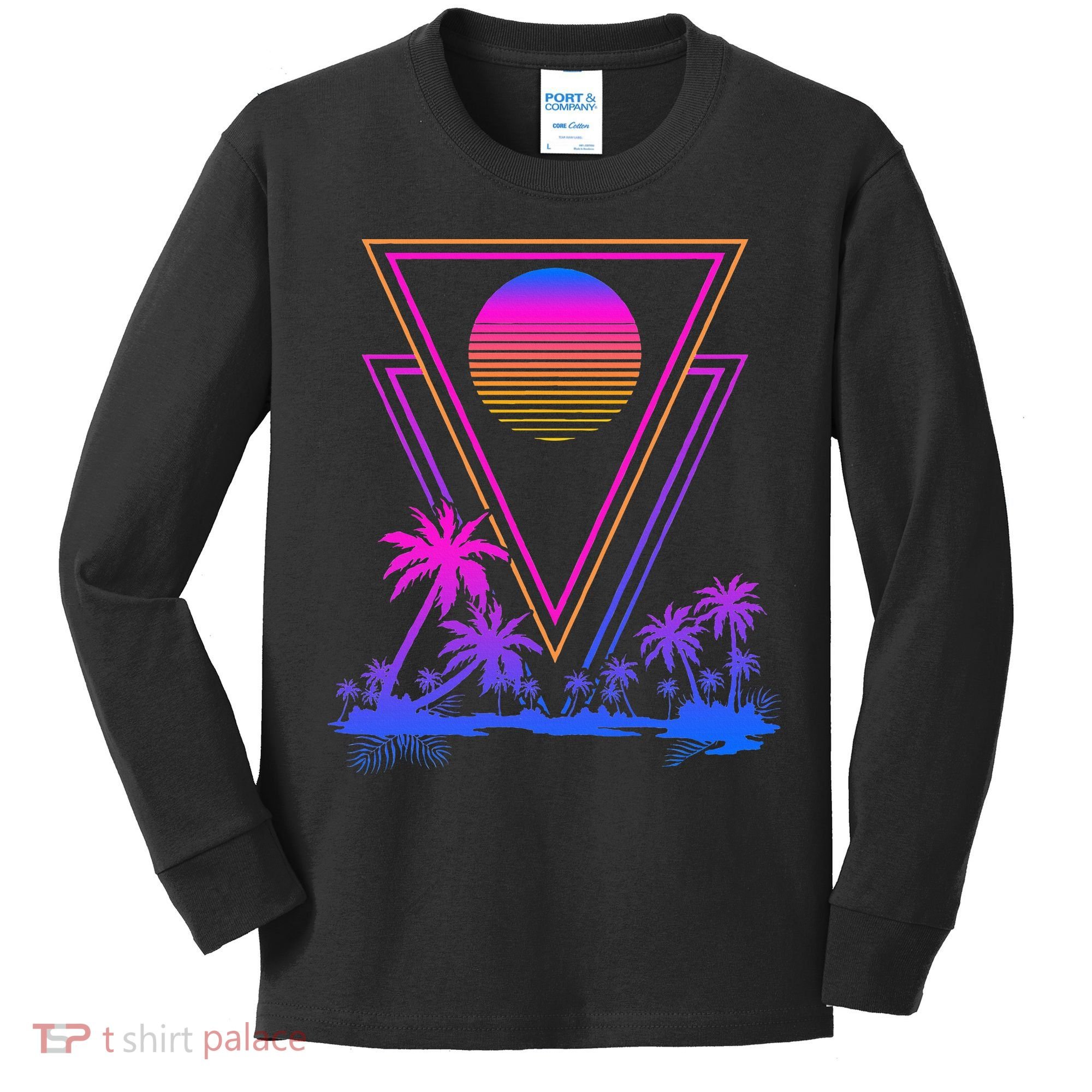 90s Vaporwave Aesthetic Palm Trees Kids Long Sleeve Shirt