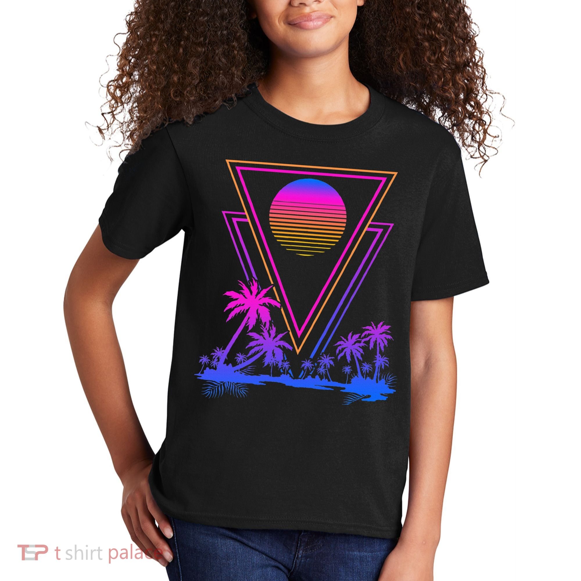 90s Vaporwave Aesthetic Palm Trees Kids T-Shirt