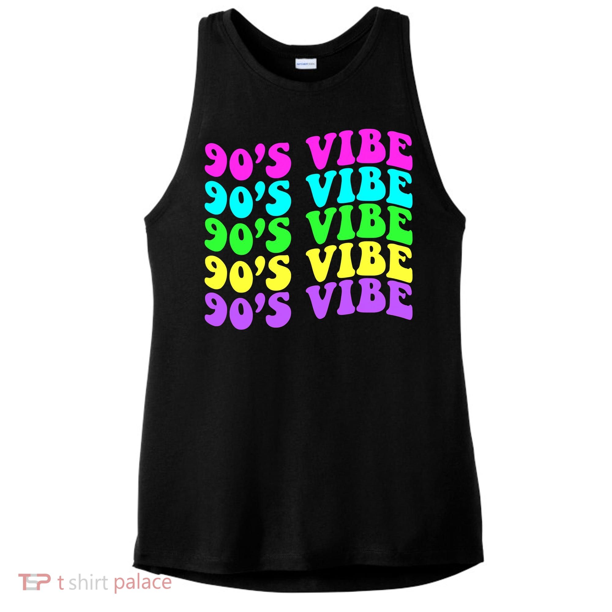 90s Vibe For 90s Music Lover 70 80 90 Style Cool Women Ladies PosiCharge Tri-Blend Wicking Tank