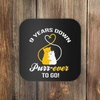 9th Wedding Anniversary Purr Ever Cat Gift Coaster thumb 0