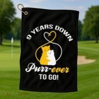 9th Wedding Anniversary Purr Ever Cat Gift Golf Towel thumb 1