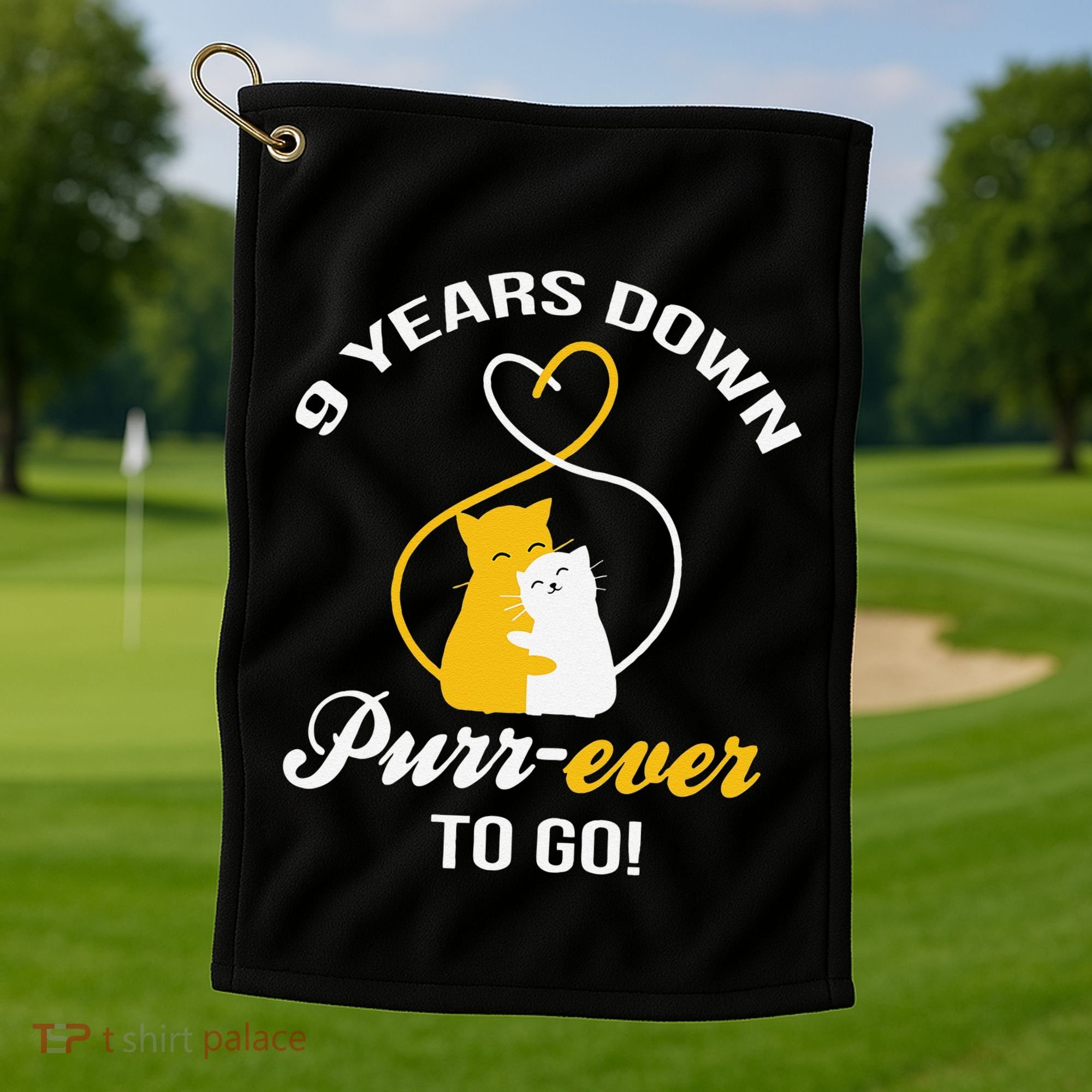 9th Wedding Anniversary Purr Ever Cat Gift Golf Towel