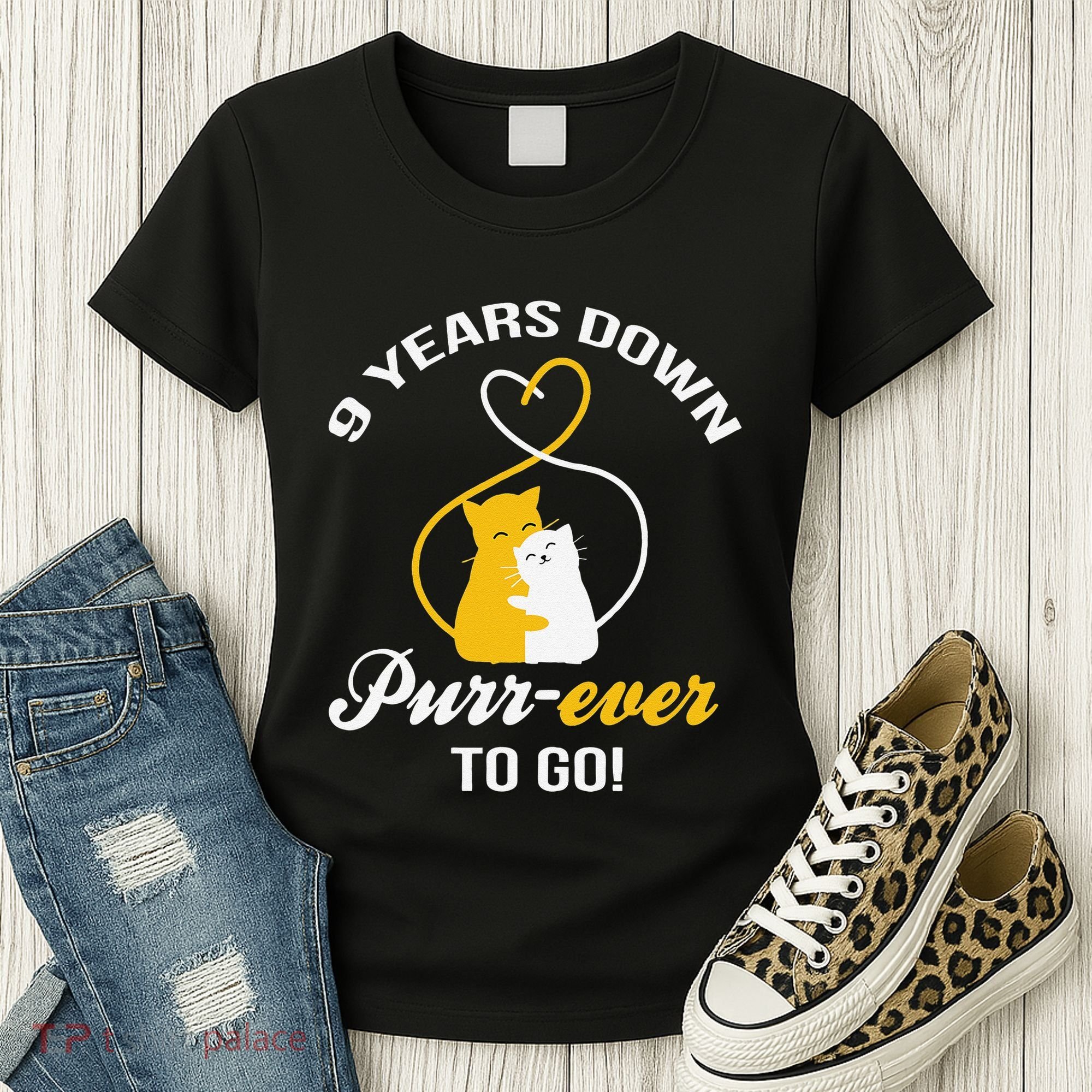 9th Wedding Anniversary Purr Ever Cat Gift Women's T-Shirt
