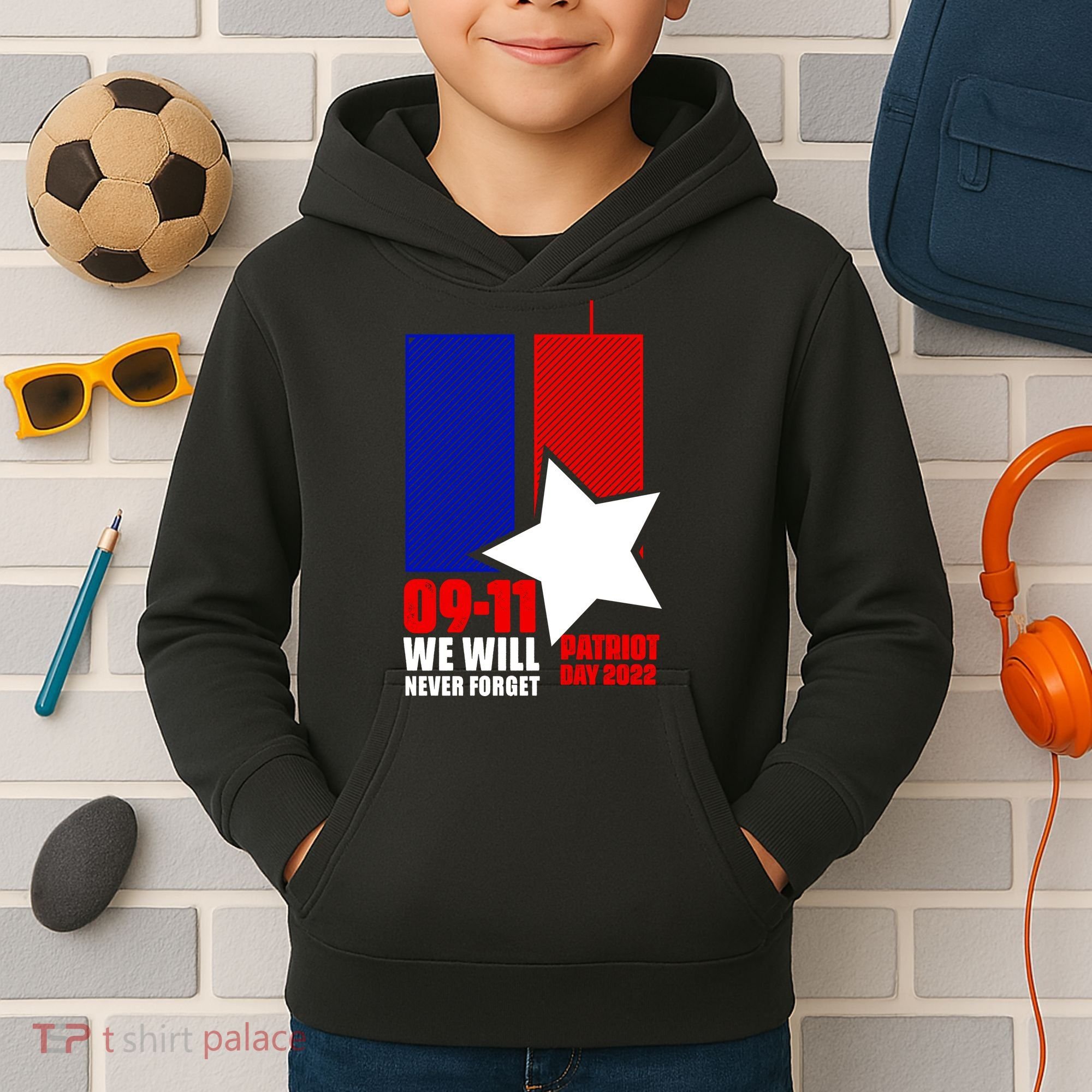 911 We Will Never Forget, 911 Memorial Twin Tower, Patriot Day Kids Hoodie