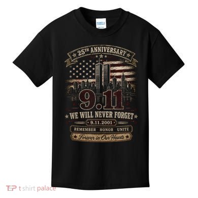 9.11 We Will Never Forget 25th Anniversary Kids T-Shirt
