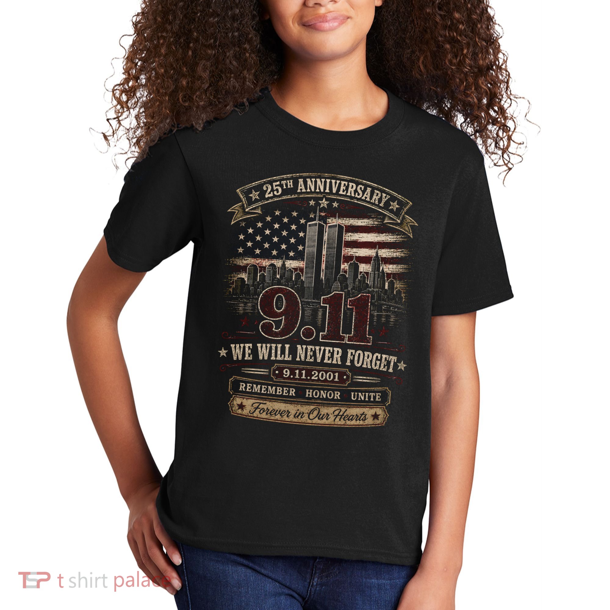 9.11 We Will Never Forget 25th Anniversary Kids T-Shirt