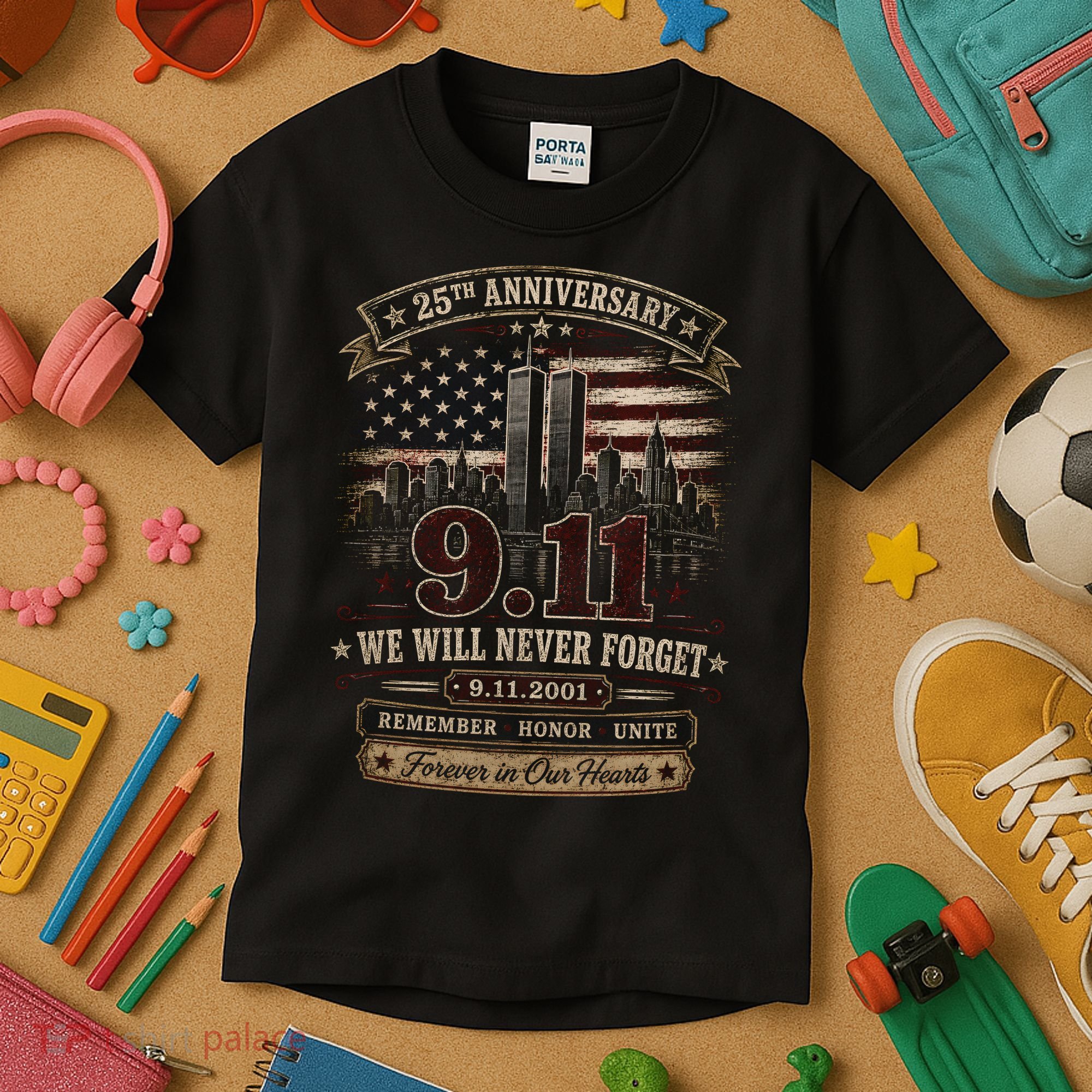 9.11 We Will Never Forget 25th Anniversary Kids T-Shirt