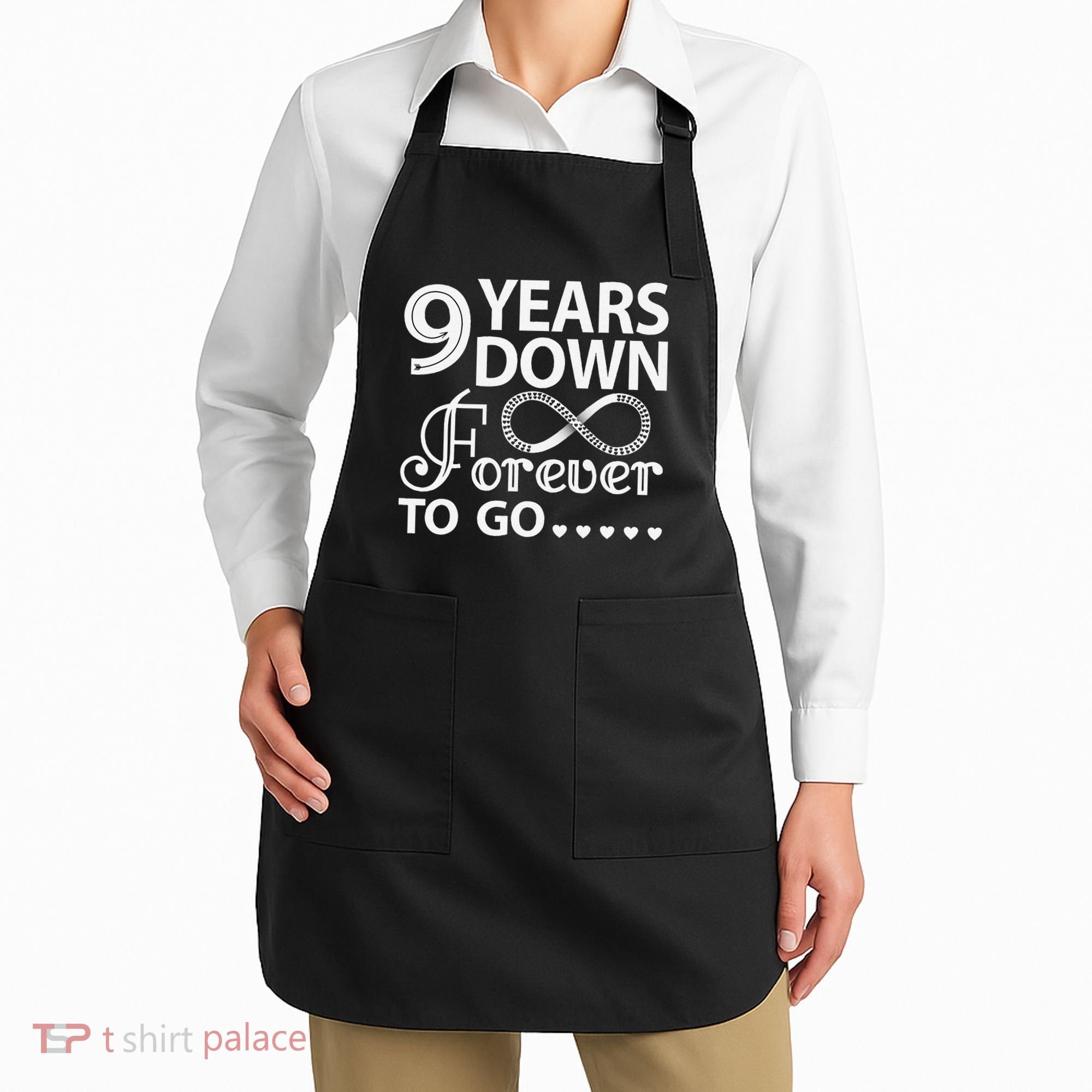 9 Years Down Forever To Go 9th Wedding Anniversary Apron