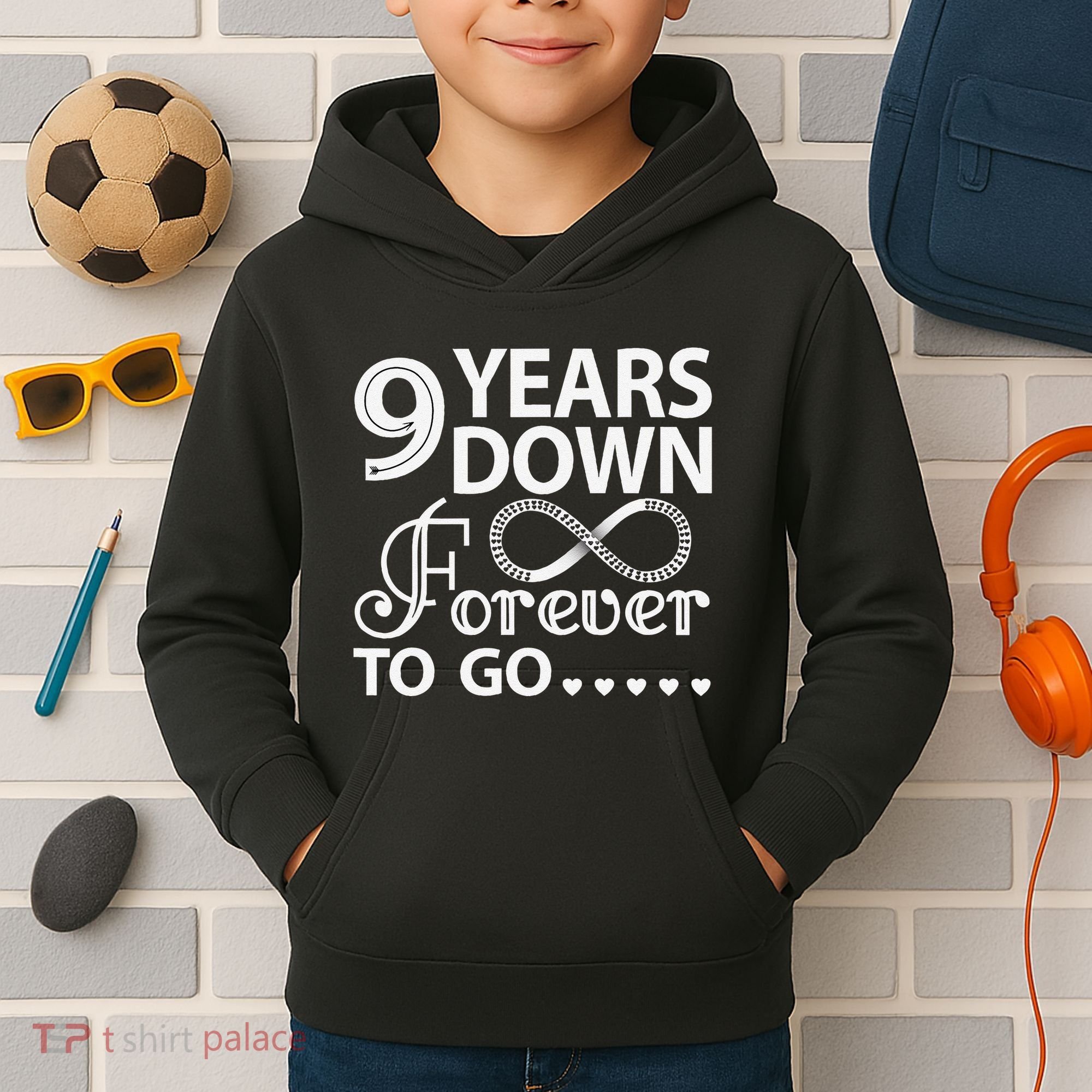 9 Years Down Forever To Go 9th Wedding Anniversary Kids Hoodie