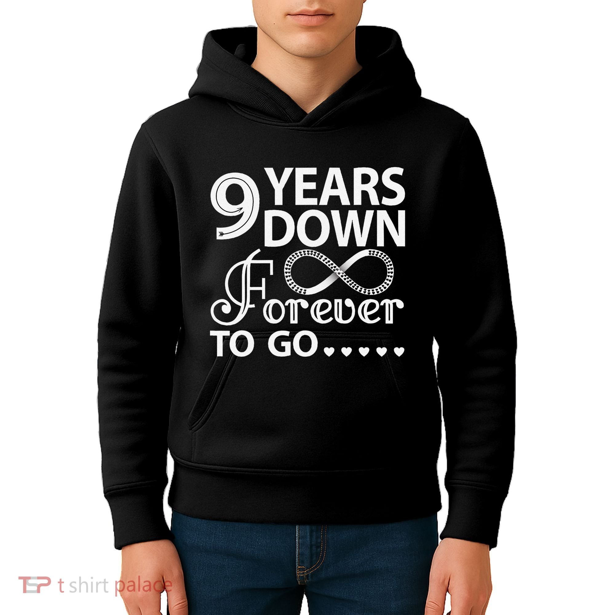 9 Years Down Forever To Go 9th Wedding Anniversary Kids Hoodie