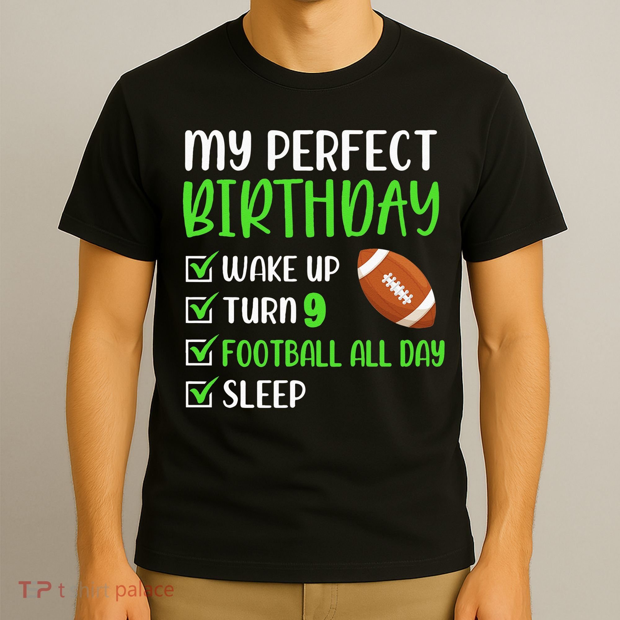 9 Year Old American Football Birthday Party 9th Boy Player T-Shirt