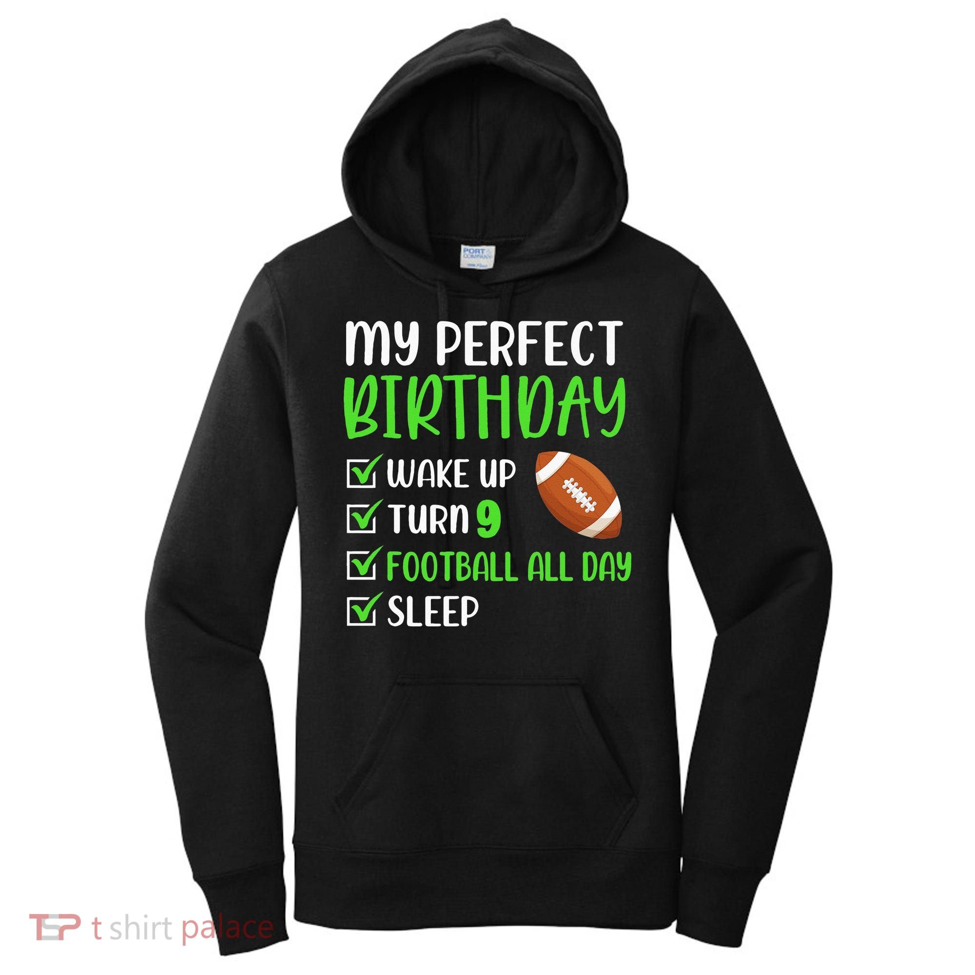 9 Year Old American Football Birthday Party 9th Boy Player Women's Hoodie