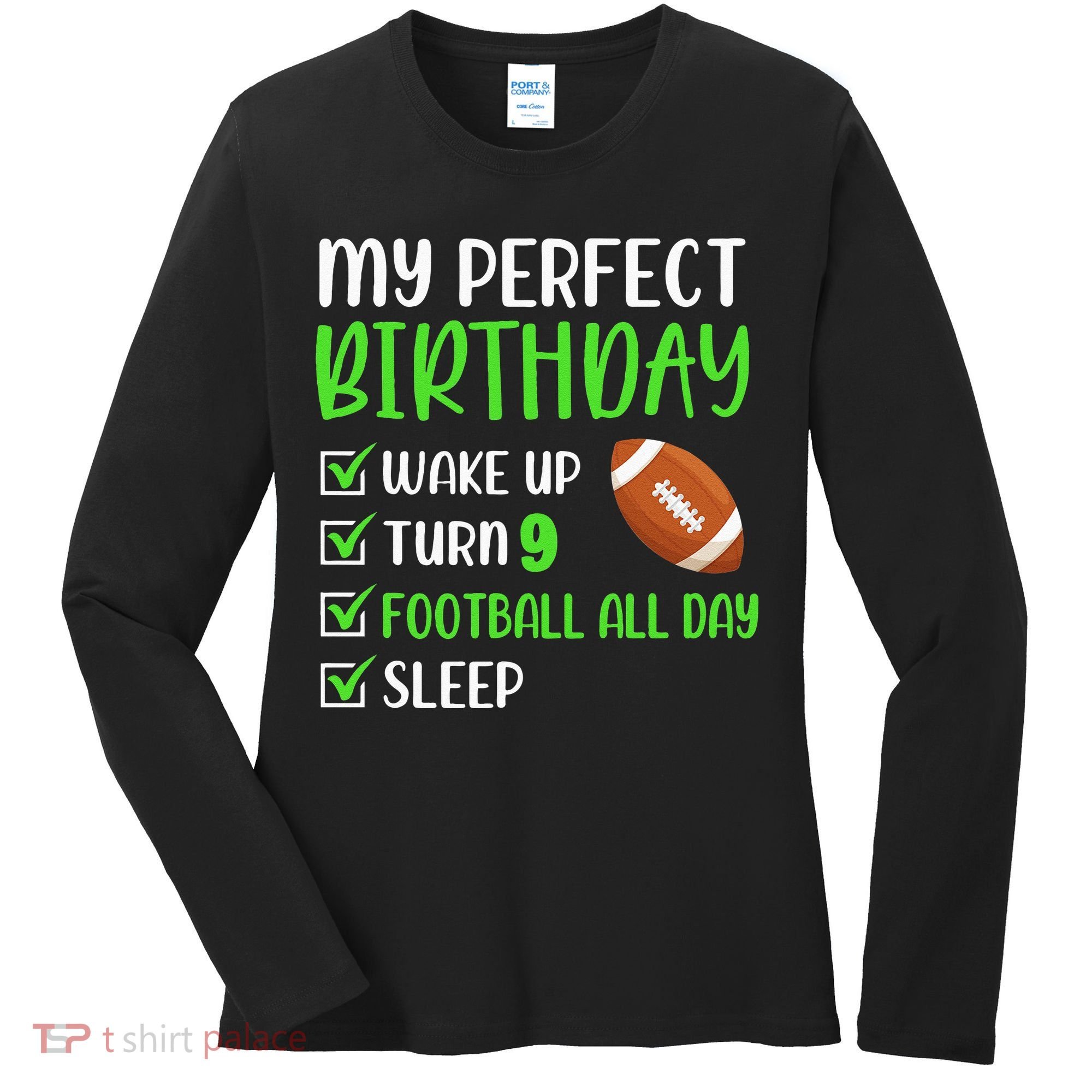 9 Year Old American Football Birthday Party 9th Boy Player Women's Long Sleeve Shirt