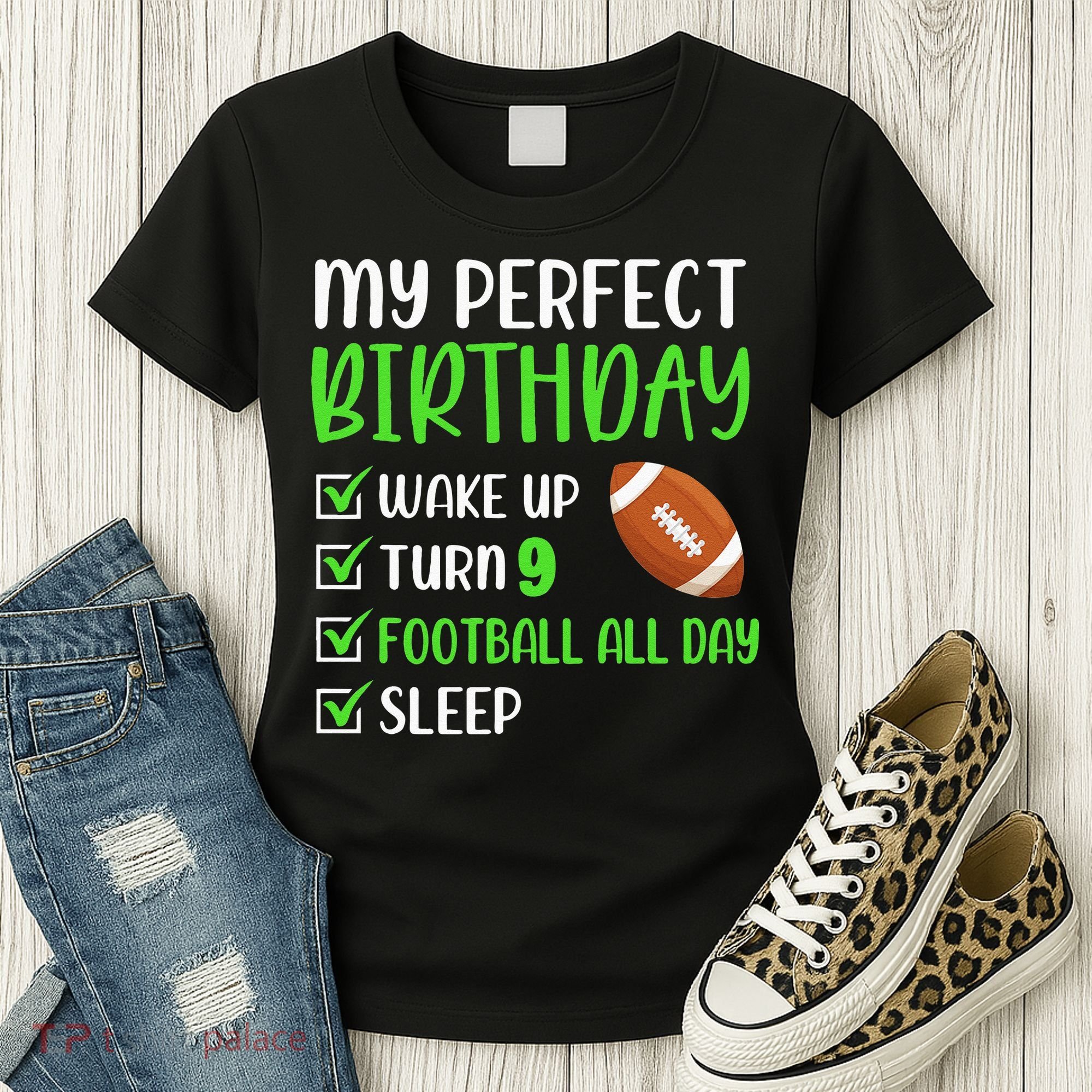 9 Year Old American Football Birthday Party 9th Boy Player Women's T-Shirt