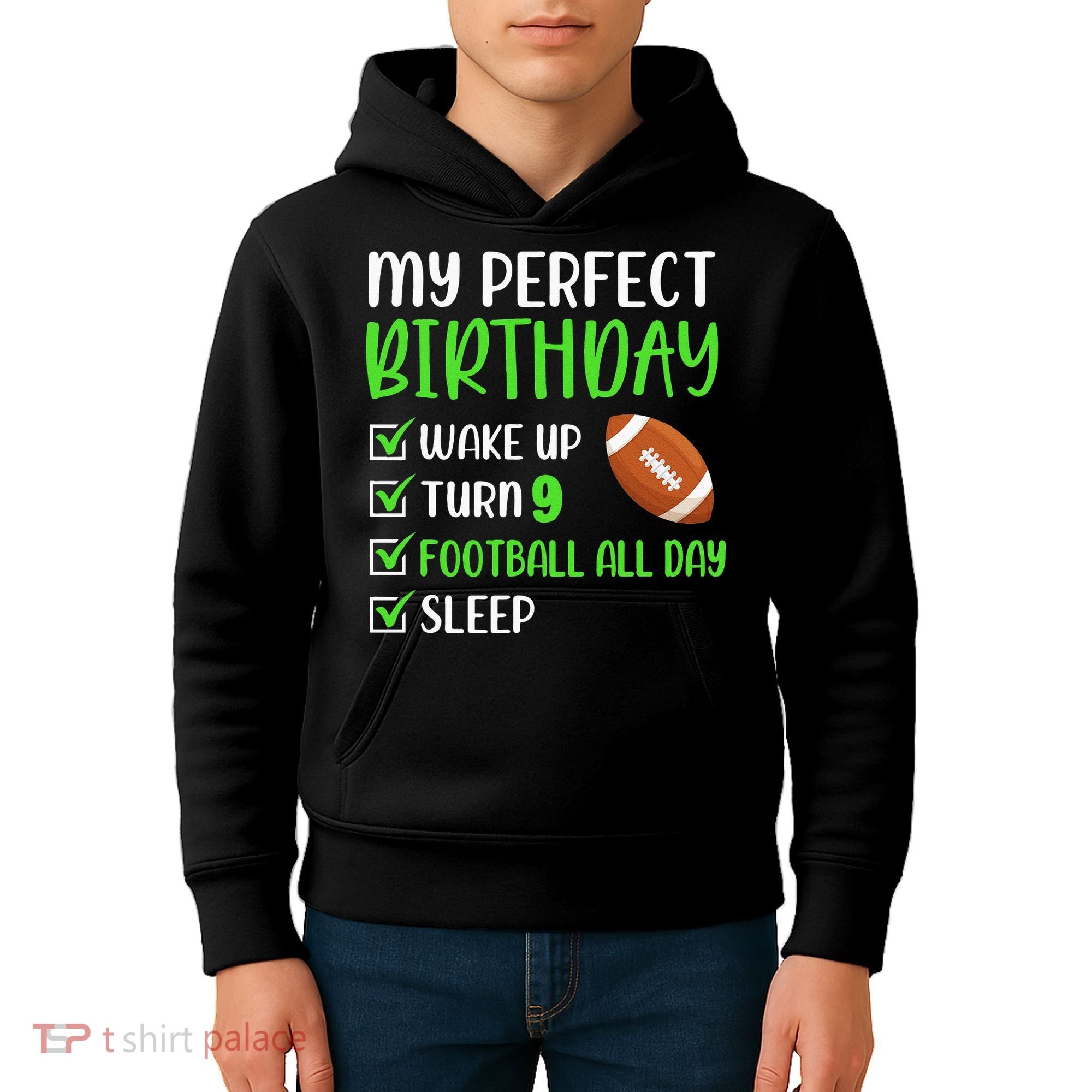 9 Year Old American Football Birthday Party 9th Boy Player Kids Hoodie