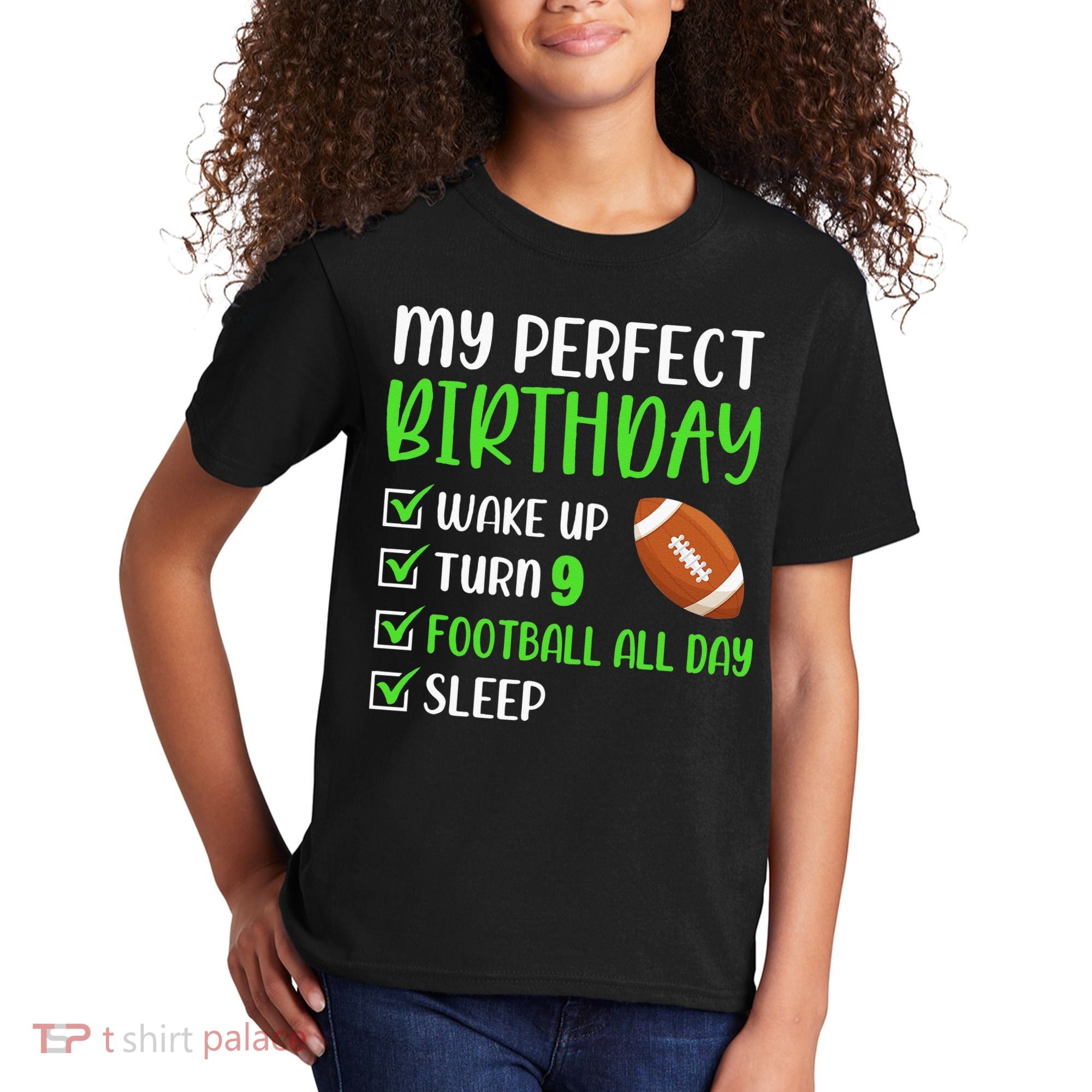 9 Year Old American Football Birthday Party 9th Boy Player Kids T-Shirt