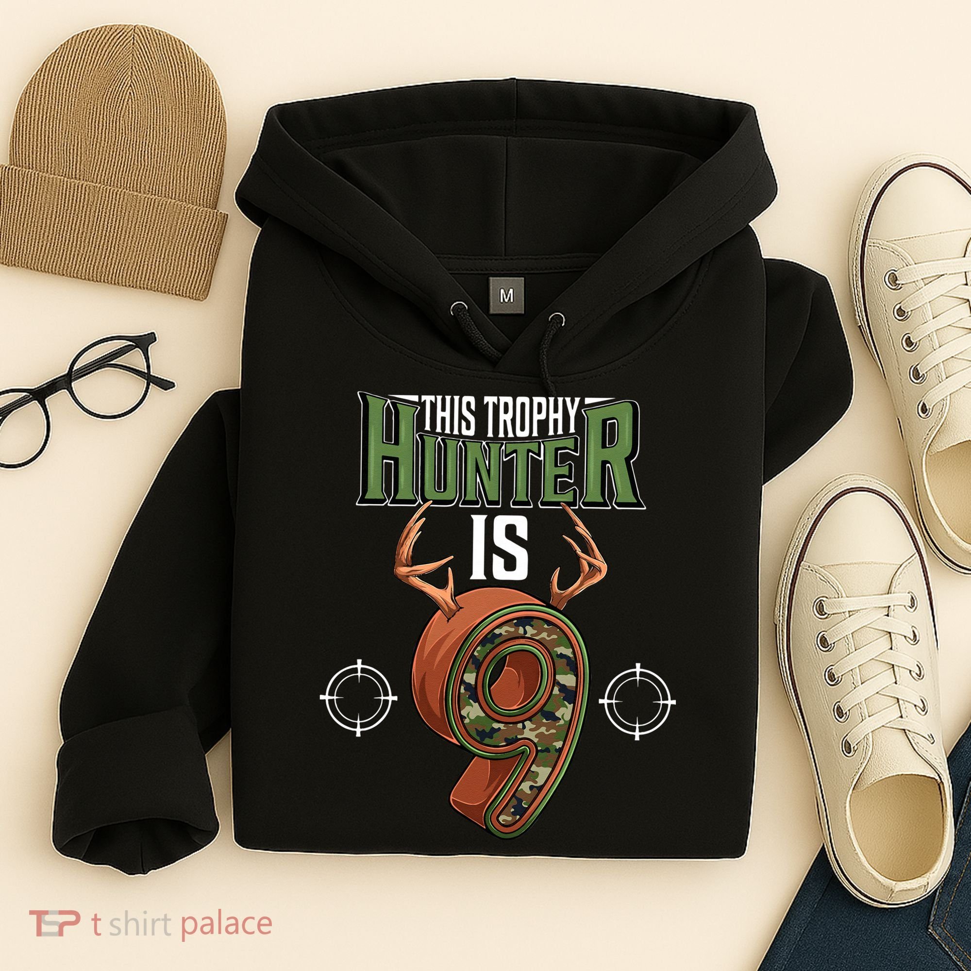 9 Year Old Hunting 9th Birthday Party Deer Hunter Hoodie