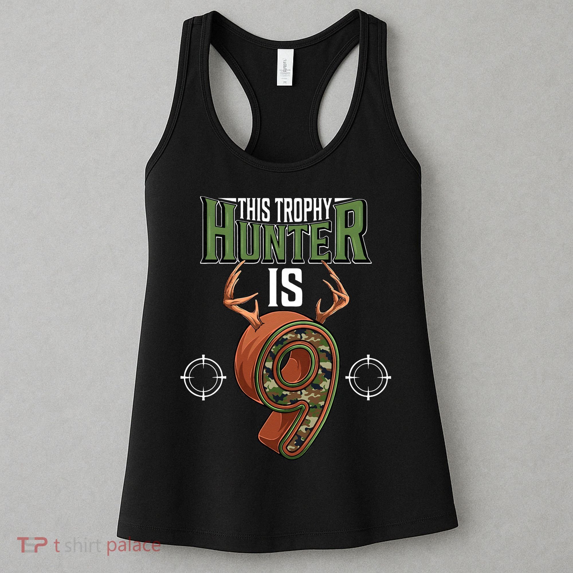 9 Year Old Hunting 9th Birthday Party Deer Hunter Women's Tank Top