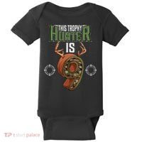 9 Year Old Hunting 9th Birthday Party Deer Hunter Baby Bodysuit thumb 0