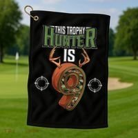 9 Year Old Hunting 9th Birthday Party Deer Hunter Golf Towel thumb 1