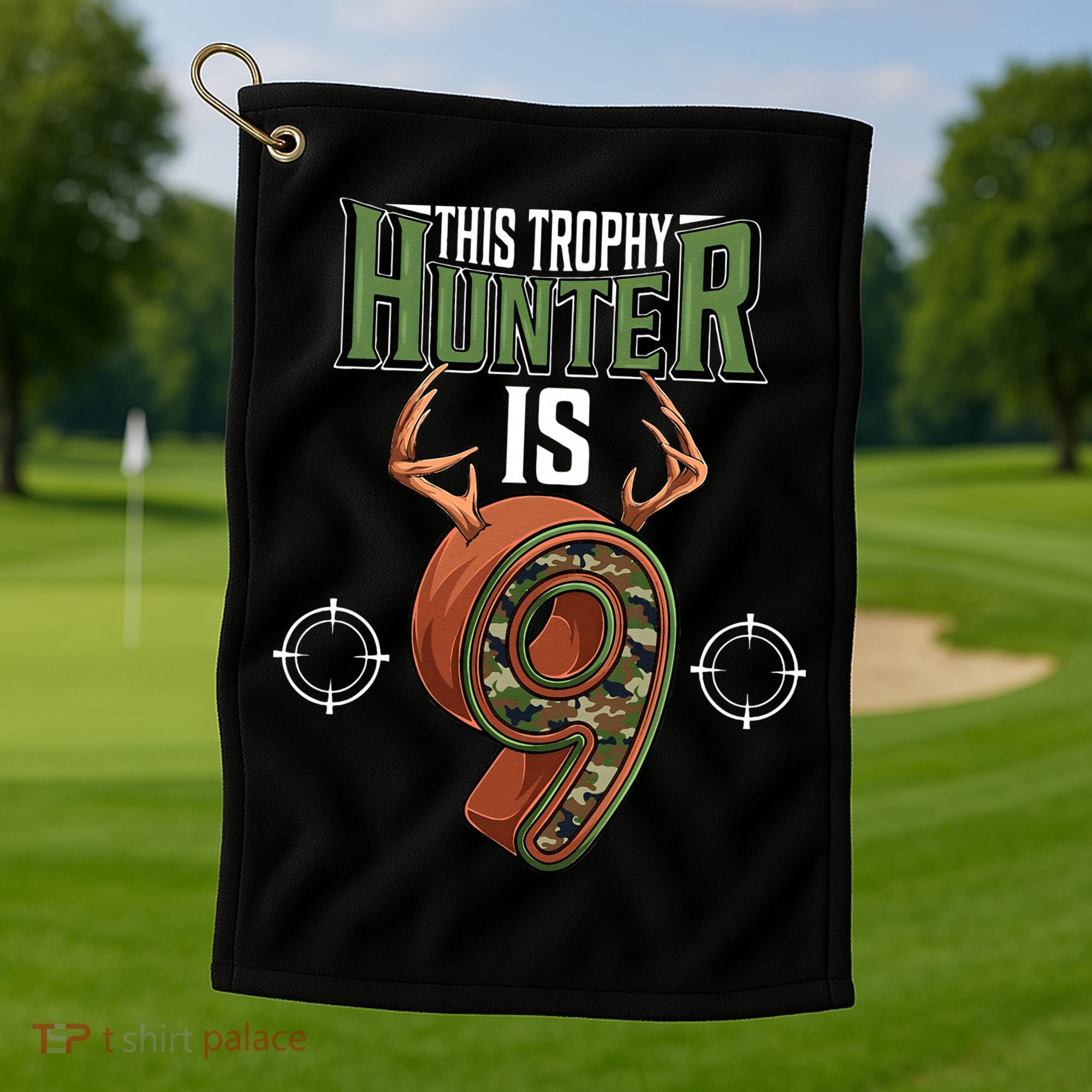 9 Year Old Hunting 9th Birthday Party Deer Hunter Golf Towel
