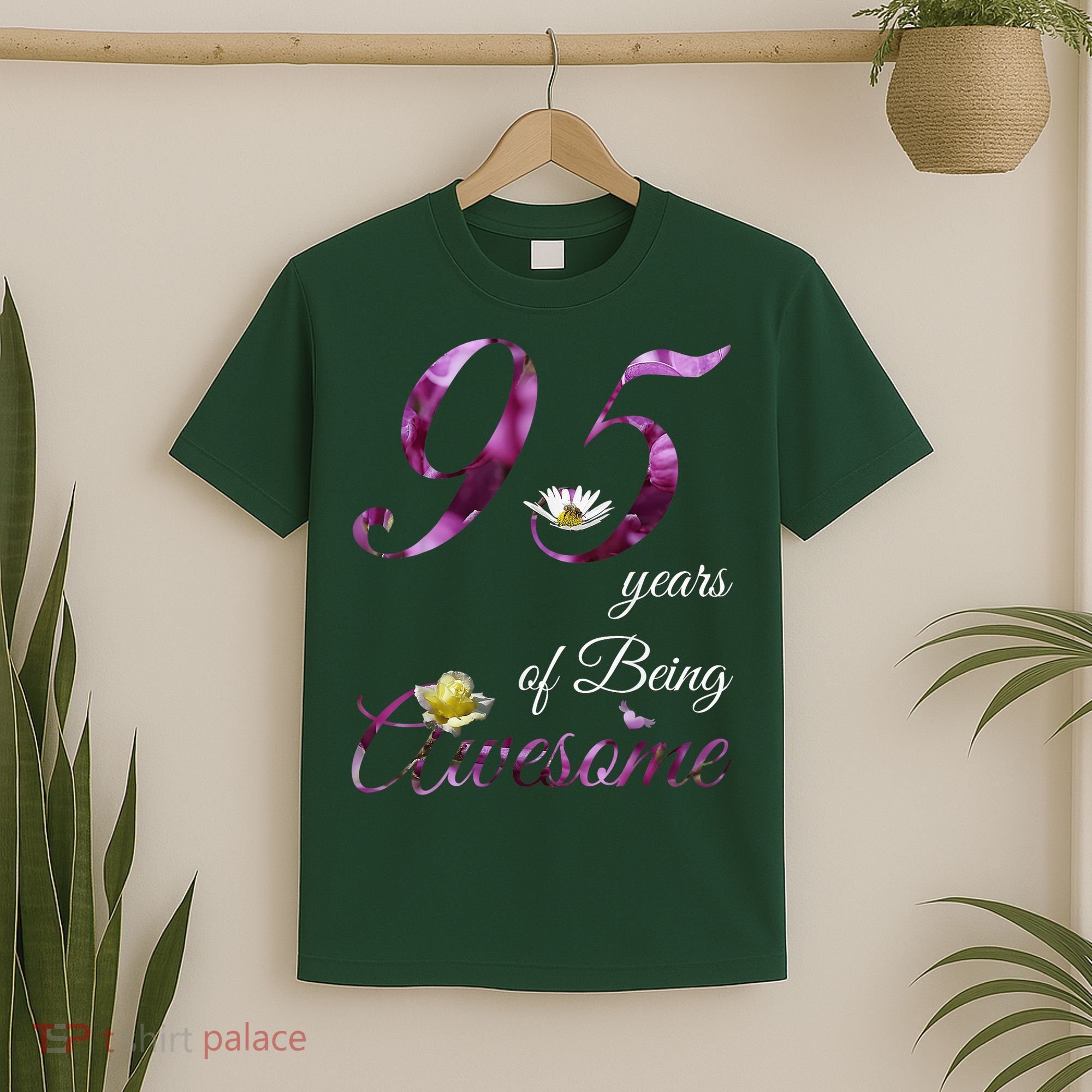 95 Year Old Awesome Floral 1929 95th Birthday Purple Flower Style T-Shirt