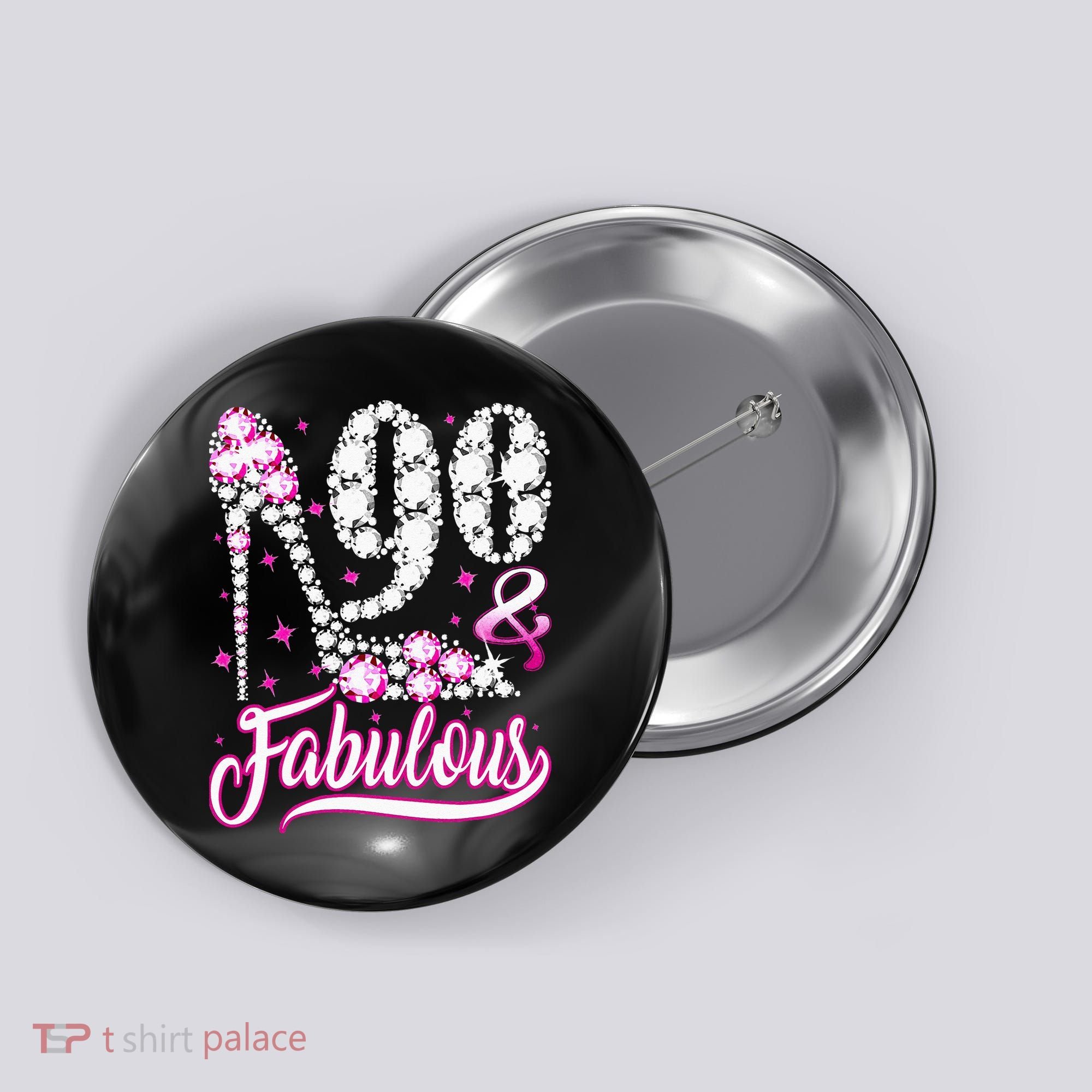 90 Years Old Gifts 90 & Fabulous 90th Birthday Pink Diamond Button