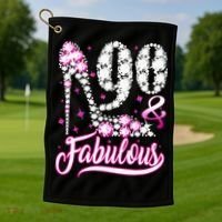 90 Years Old Gifts 90 & Fabulous 90th Birthday Pink Diamond Golf Towel thumb 1