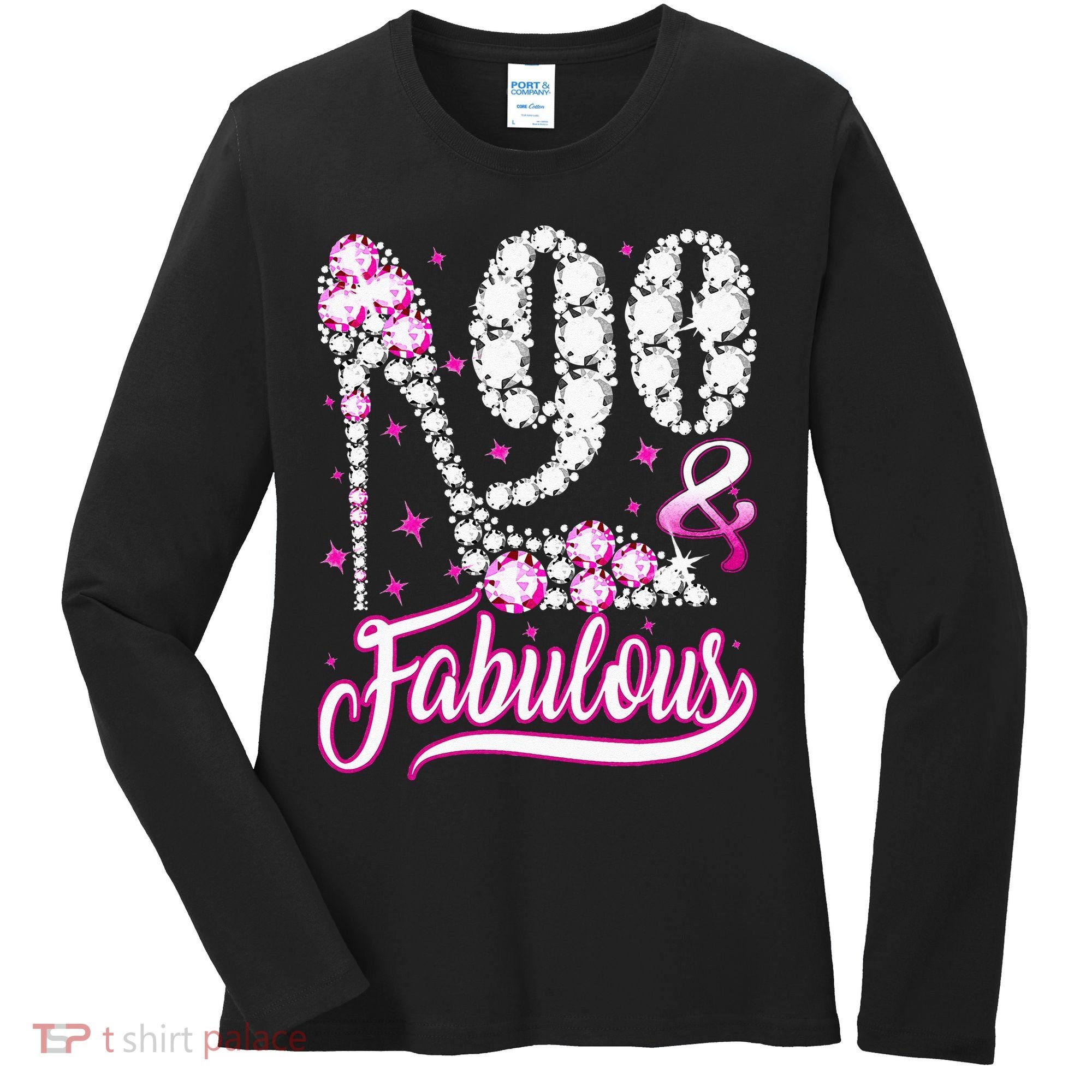 90 Years Old Gifts 90 & Fabulous 90th Birthday Pink Diamond Women's Long Sleeve Shirt