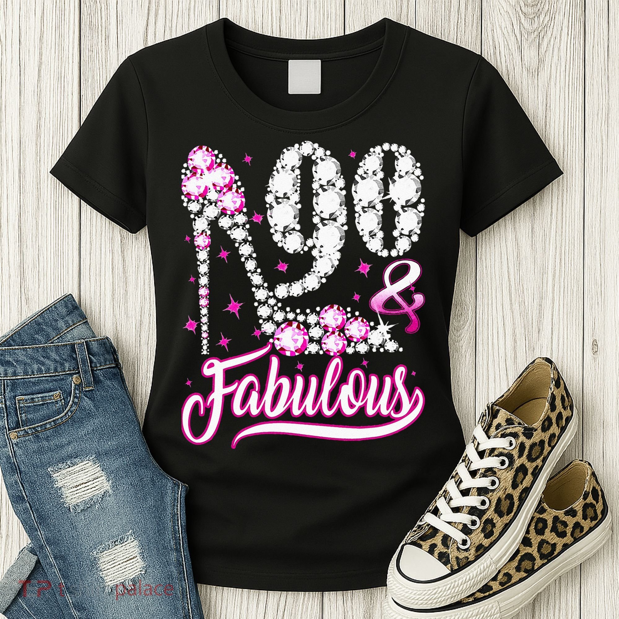 90 Years Old Gifts 90 & Fabulous 90th Birthday Pink Diamond Women's T-Shirt