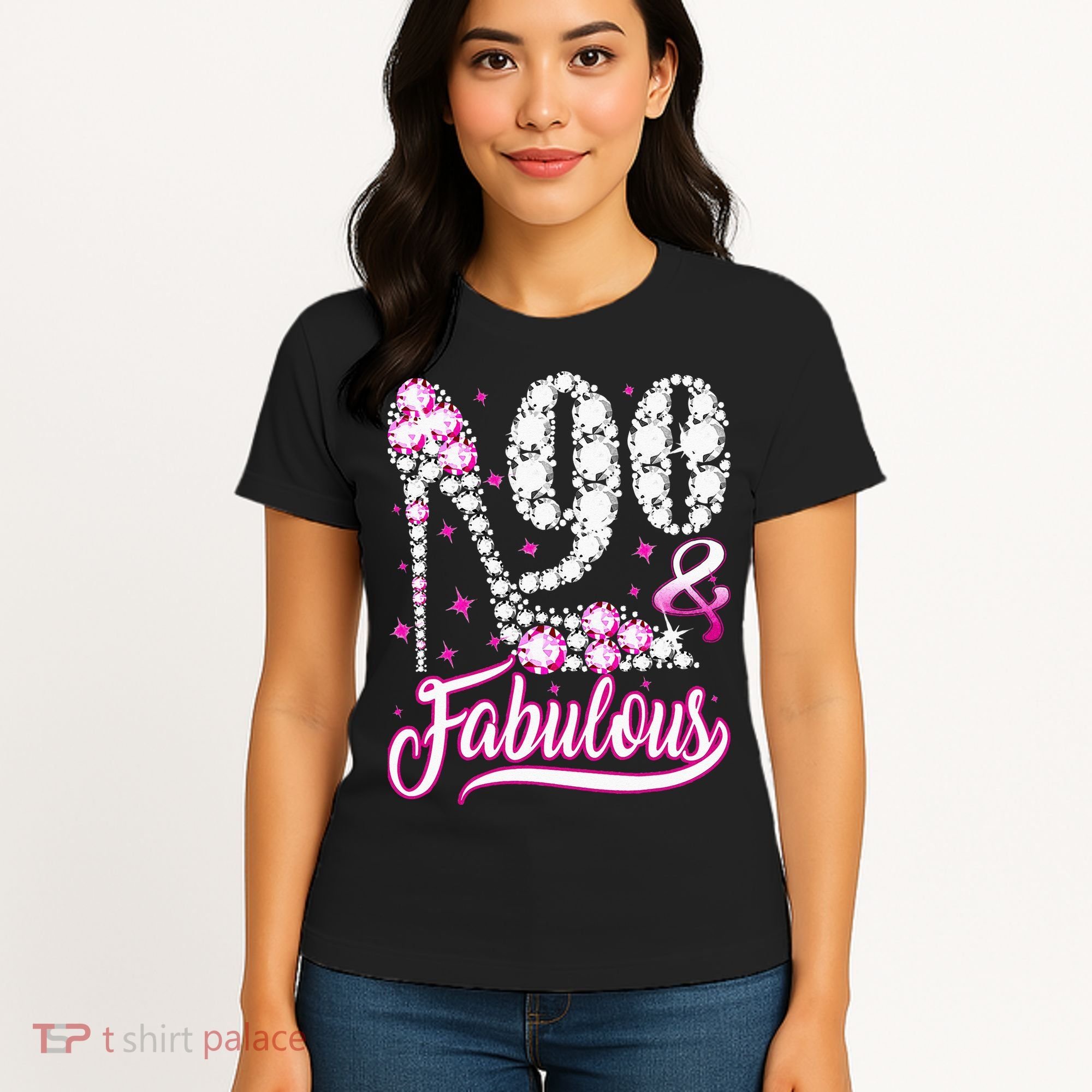 90 Years Old Gifts 90 & Fabulous 90th Birthday Pink Diamond Women's T-Shirt