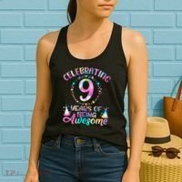 9 Years Of Being Awesome 9 Years Old 9th Birthday Tie Dye Women's Tank Top thumb 2