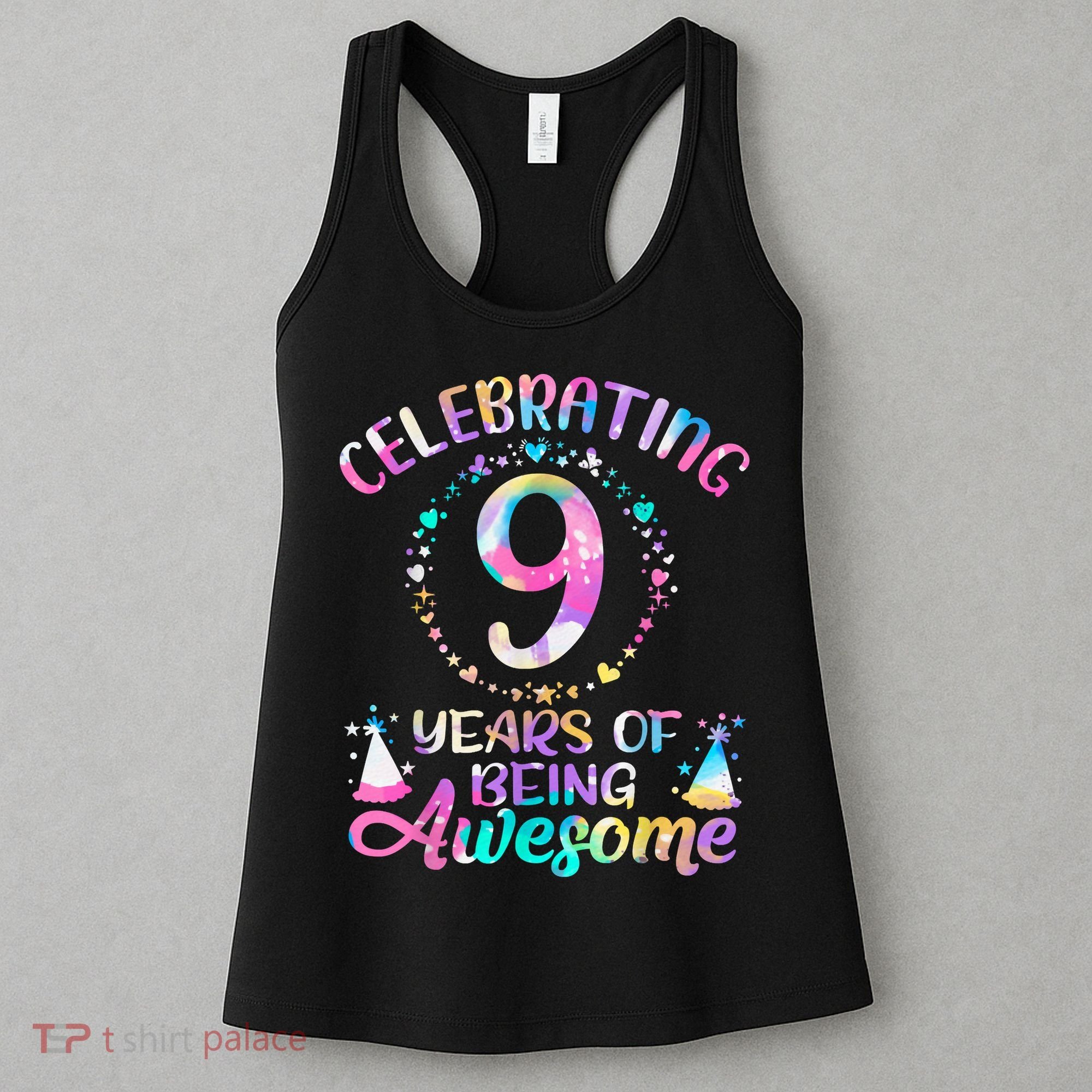 9 Years Of Being Awesome 9 Years Old 9th Birthday Tie Dye Women's Tank Top