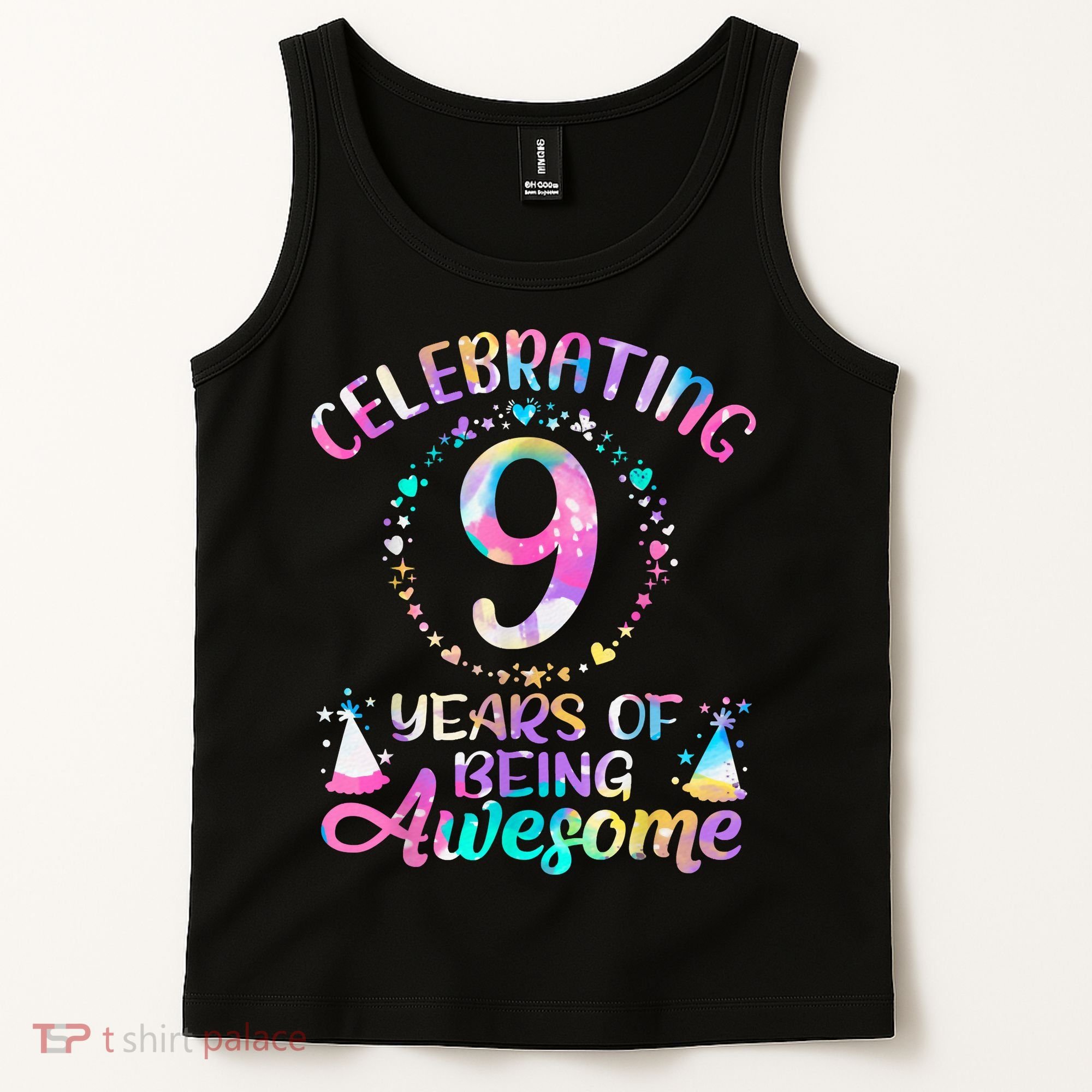 9 Years Of Being Awesome 9 Years Old 9th Birthday Tie Dye Tank Top