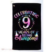 9 Years Of Being Awesome 9 Years Old 9th Birthday Tie Dye Golf Towel thumb 0