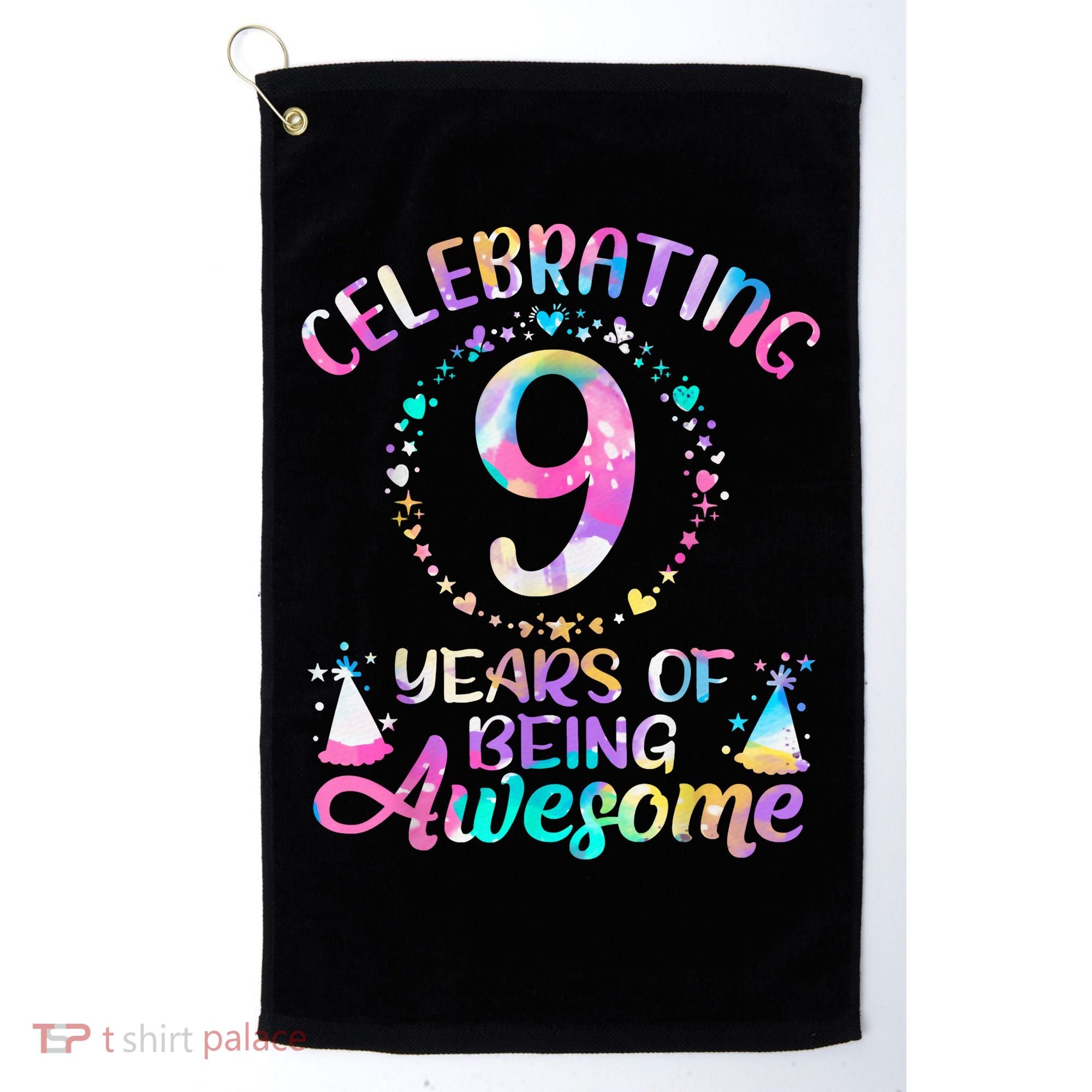 9 Years Of Being Awesome 9 Years Old 9th Birthday Tie Dye Golf Towel